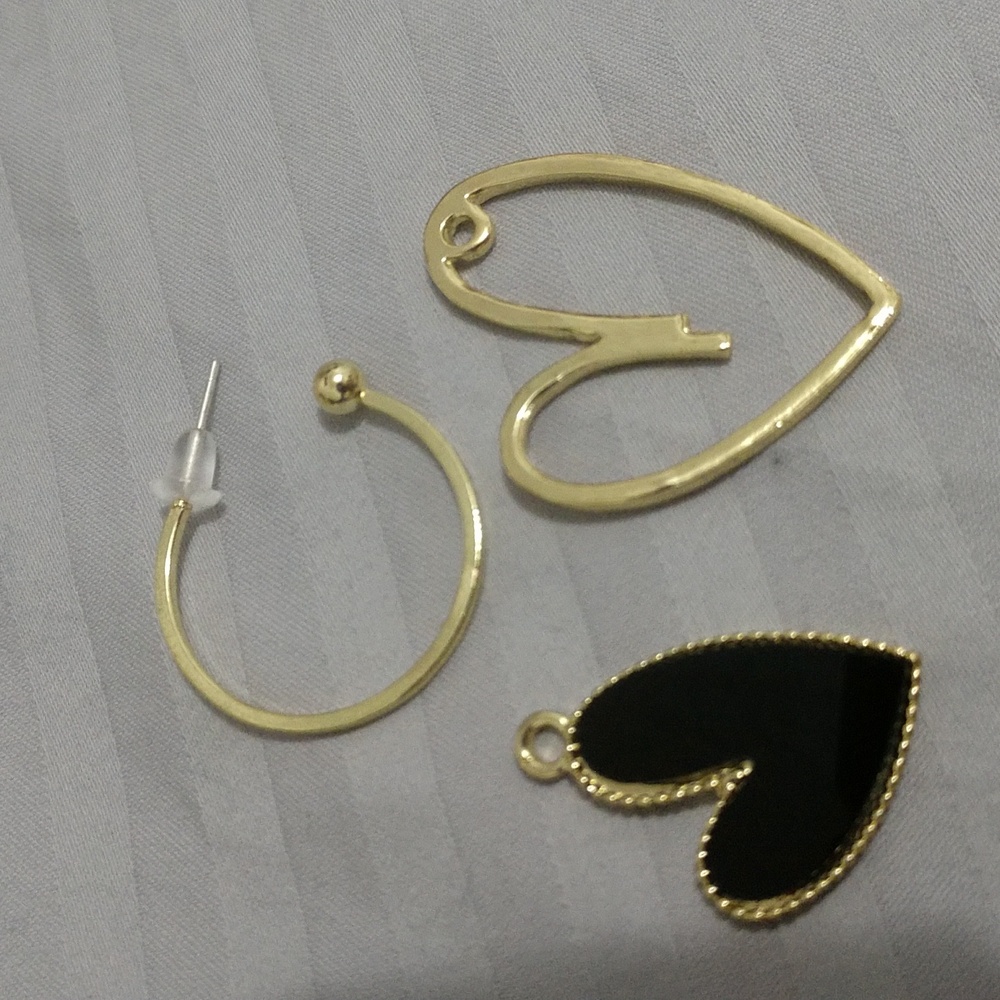 Black Heart Earrings Gold-tone Hoop Dangle Mix & Match Asymmetrical Tassel - Picture 13 of 16